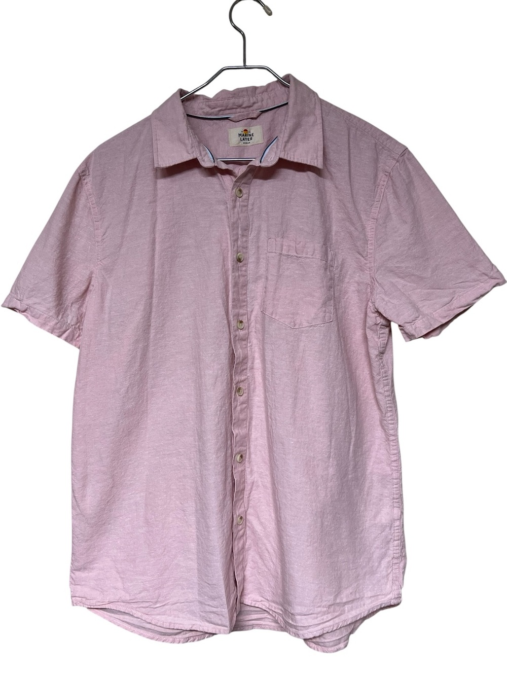 Marine Layer men’s pink hemp cotton blend short sleeve button down shirt 2025
